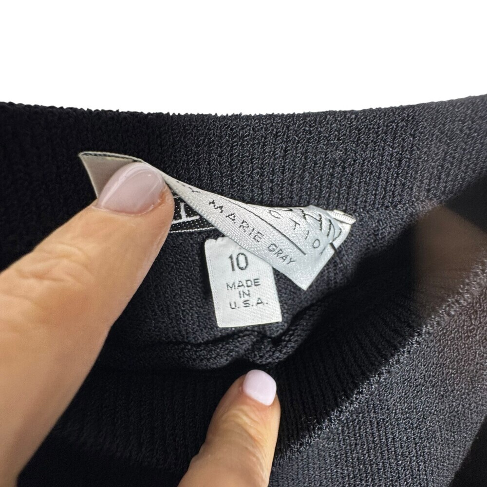 St. John Evening Santana Knit Suit Jacket Skirt Black Gold Frog Closure size 10 - Picture 11 of 14